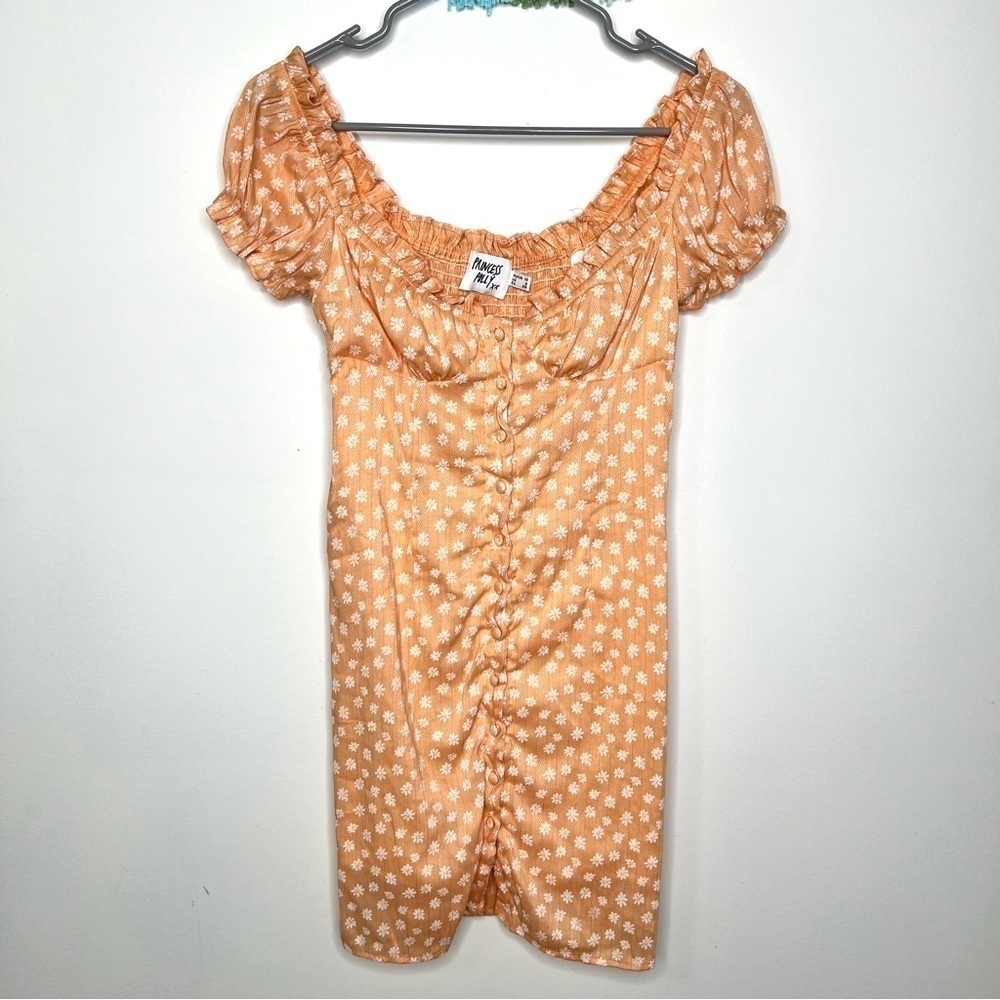 Princess Polly Donna Tangerine Orange Peach Floral Daisy Mini Dress Size 6 - Picture 5 of 16
